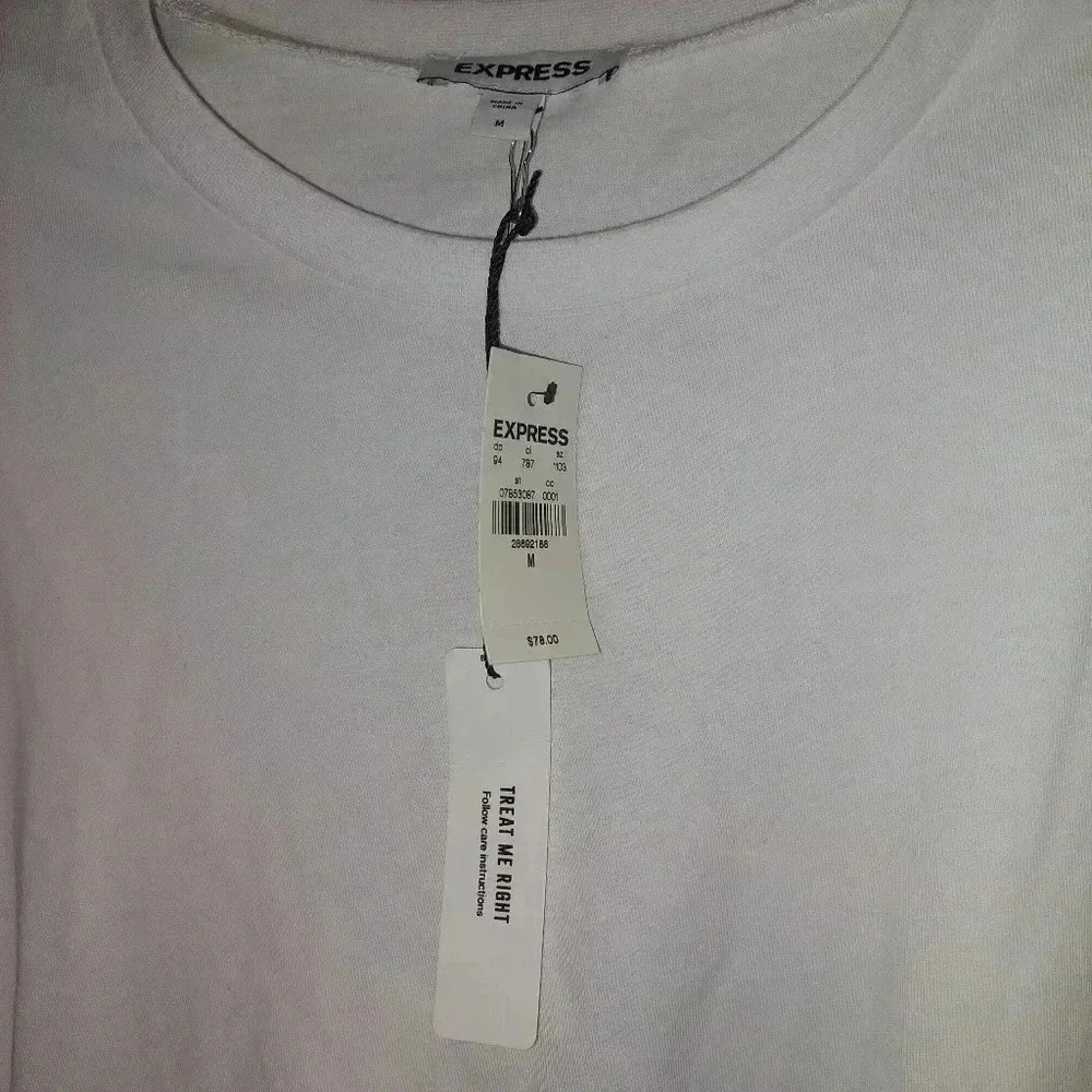 NWTS EXPRESS WHITE T SHIRT DRESS EMBELLISHED SIDE CINCH SIZE Medium RETAIL $78 - Picture 4 of 7